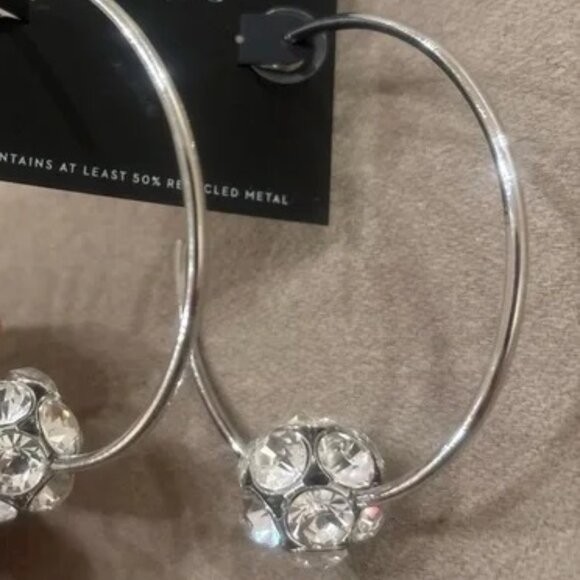 VERA WANG Rocker Chic Silver Clear Crystal Ball 'C' Hoop Earrings**NEW! - Picture 3 of 4